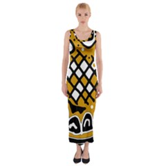 Yellow High Art Abstraction Fitted Maxi Dress