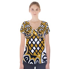 Yellow High Art Abstraction Short Sleeve Front Detail Top