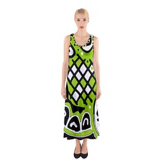 Green High Art Abstraction Sleeveless Maxi Dress