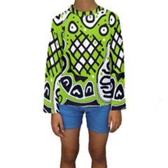 Green High Art Abstraction Kid s Long Sleeve Swimwear