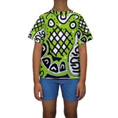 Green High Art Abstraction Kid s Short Sleeve Swimwear