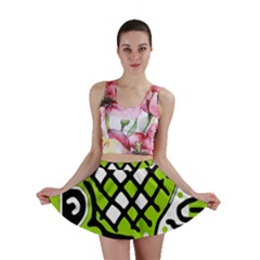 Green High Art Abstraction Mini Skirt