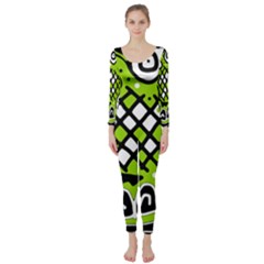 Green High Art Abstraction Long Sleeve Catsuit