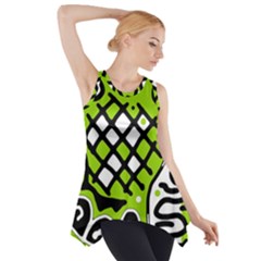 Green High Art Abstraction Side Drop Tank Tunic