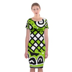 Green High Art Abstraction Classic Short Sleeve Midi Dress