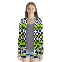 Green High Art Abstraction Drape Collar Cardigan by Valentinaart