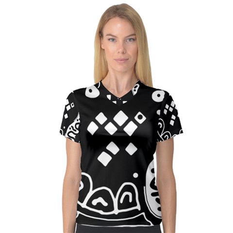 Black And White High Art Abstraction Women s V-neck Sport Mesh Tee by Valentinaart