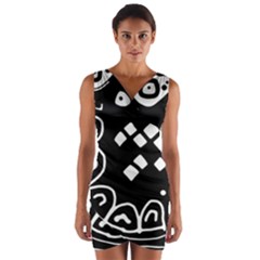 Black And White High Art Abstraction Wrap Front Bodycon Dress