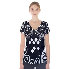 Black And White High Art Abstraction Short Sleeve Front Detail Top by Valentinaart