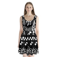 Black And White High Art Abstraction Split Back Mini Dress 