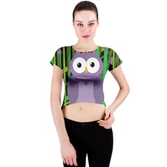 Purple Owl Crew Neck Crop Top