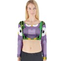 Purple owl Long Sleeve Crop Top View1