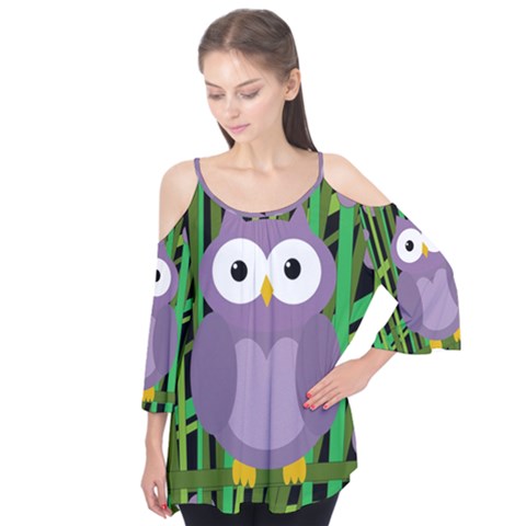 Purple Owl Flutter Tees by Valentinaart