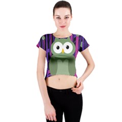 Green And Purple Owl Crew Neck Crop Top by Valentinaart