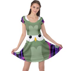 Green And Purple Owl Cap Sleeve Dresses by Valentinaart