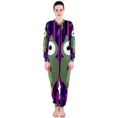 Green And Purple Owl Onepiece Jumpsuit (ladies)  by Valentinaart