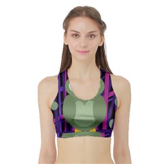 Green And Purple Owl Sports Bra With Border by Valentinaart