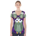 Green and purple owl Short Sleeve Front Detail Top View1