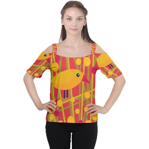 Yellow Bird Women s Cutout Shoulder Tee by Valentinaart