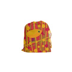 Yellow Bird Drawstring Pouches (xs)  by Valentinaart