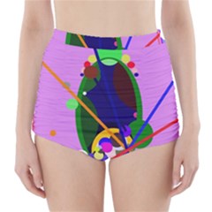 Pink Artistic Abstraction High-waisted Bikini Bottoms