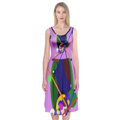 Pink Artistic Abstraction Midi Sleeveless Dress by Valentinaart