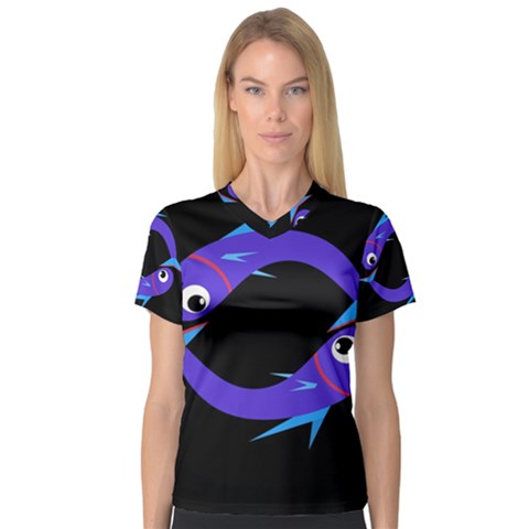 Blue Fishes Women s V-neck Sport Mesh Tee by Valentinaart