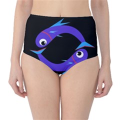 Blue Fishes High-waist Bikini Bottoms by Valentinaart