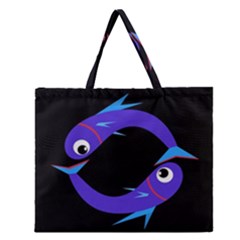 Blue Fishes Zipper Large Tote Bag