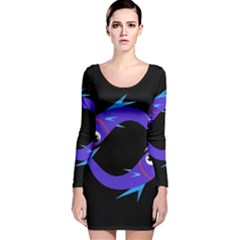 Blue Fishes Long Sleeve Velvet Bodycon Dress