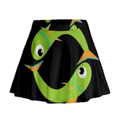 Green Fishes Mini Flare Skirt