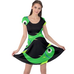 Green Fishes Cap Sleeve Dresses