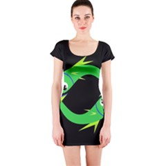 Green Fishes Short Sleeve Bodycon Dress