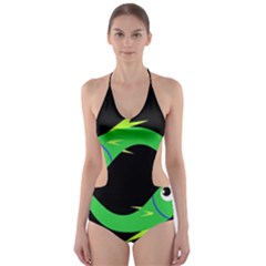 Green Fishes Cut-out One Piece Swimsuit