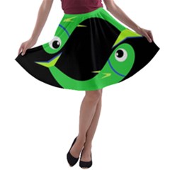 Green Fishes A-line Skater Skirt by Valentinaart