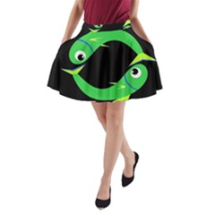 Green Fishes A-line Pocket Skirt