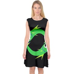 Green Fishes Capsleeve Midi Dress