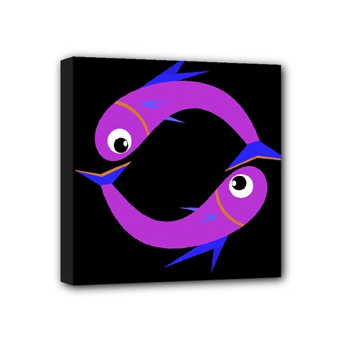 Purple Fishes Mini Canvas 4  X 4 