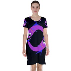 Purple Fishes Short Sleeve Nightdress