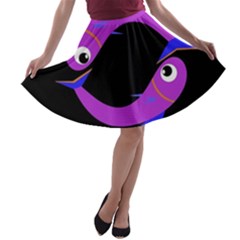 Purple Fishes A-line Skater Skirt