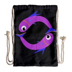 Purple Fishes Drawstring Bag (large)