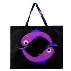 Purple Fishes Zipper Large Tote Bag