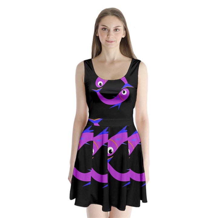 Purple fishes Split Back Mini Dress 