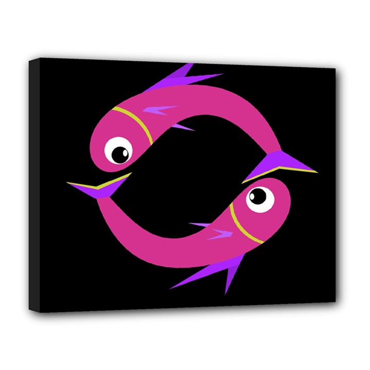 Magenta fishes Canvas 14  x 11 