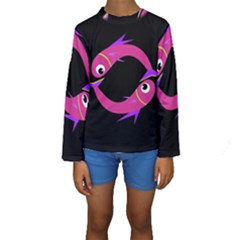 Magenta Fishes Kid s Long Sleeve Swimwear by Valentinaart