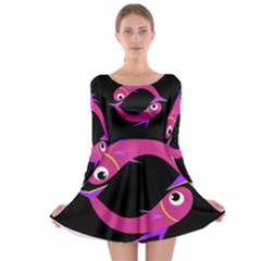 Magenta Fishes Long Sleeve Skater Dress by Valentinaart