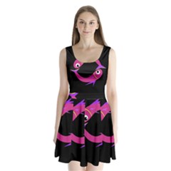 Magenta Fishes Split Back Mini Dress 