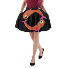 Orange Fishes A-line Pocket Skirt