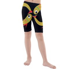 Yellow Fishes Kid s Mid Length Swim Shorts by Valentinaart