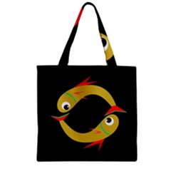 Yellow Fishes Zipper Grocery Tote Bag